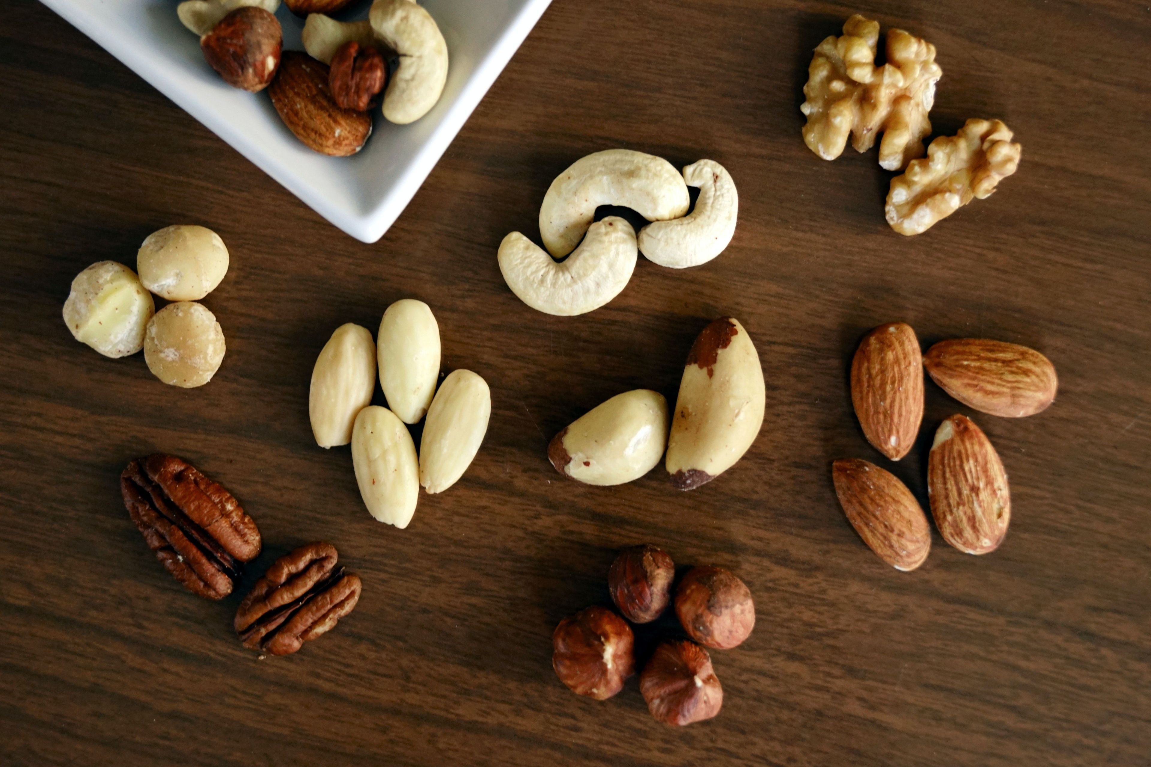 A variety on selenium-containing nuts on a table